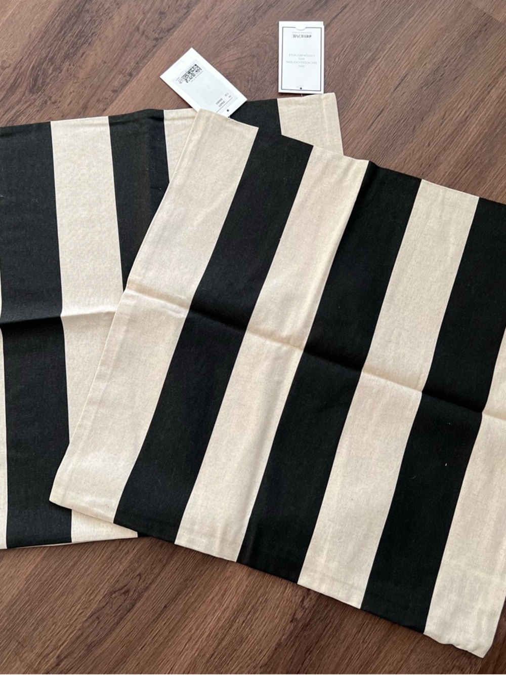 H&M Black and Tan Cotton Wide Stripe Pillow Covers - Set of 2 New 20x20”